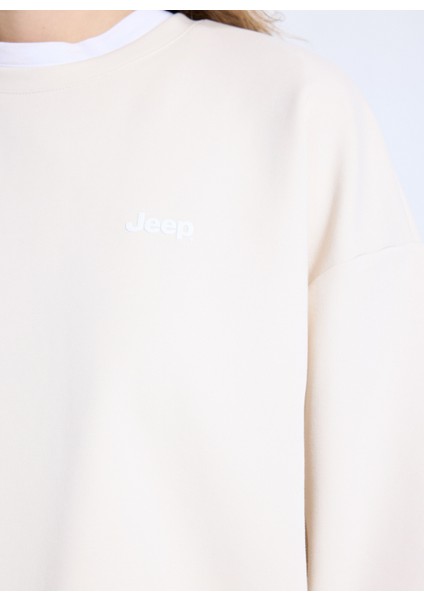 Bisiklet Yaka Baskılı Bej Kadın Sweatshırt J5WL-SWT7089 fırsatları