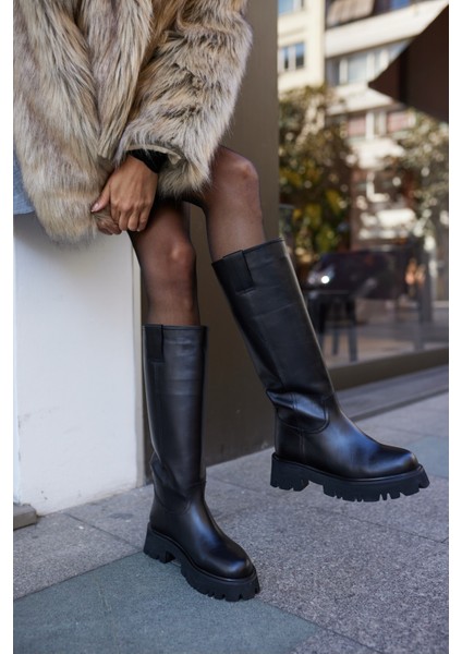 Zelly Kadın Siyah Gercek Deri Eva Taban Çizme indirimleri