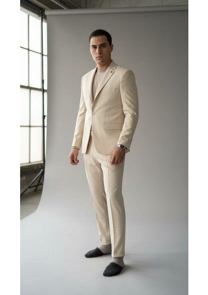 Erkek Tek Düğme Slim Fit Takım Elbise - Şık Ofis ve Davet Kombini