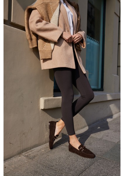 Piccoli Kadın Siyah Gercek Suet Tokali Loafer