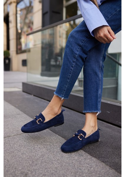 Piccoli Kadın Siyah Gercek Suet Tokali Loafer