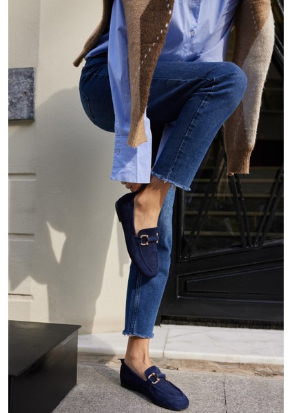 Piccoli Kadın Siyah Gercek Suet Tokali Loafer modelleri