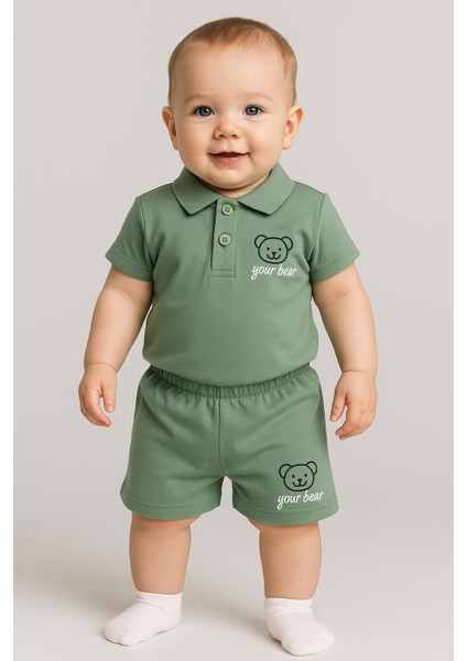 Yeşil "your Bear" Nakışlı Polo Yaka Şortlu Bebek Takımı - Yazlık 2'li Set 1109 fiyatları