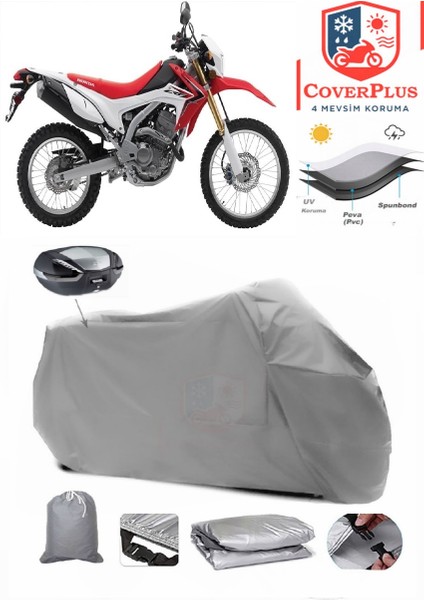 Honda Crf 250 L Arka Çanta Uyumlu (Gri) Motorsiket Brandası Motor Örtüsü Çadır Su Geçirmez Motosiklet Kılıfı Motor Brandası