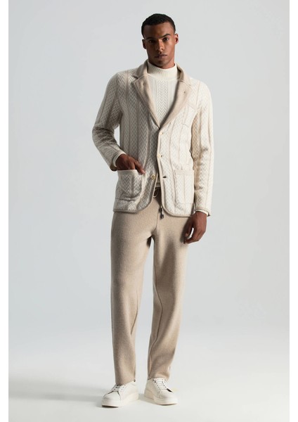 Kaşmir-Ipek-Yün Karışım M Desenli Açık Bej Triko Blazer Ceket fiyatları