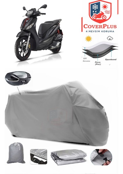 Piaggio Medley S 150 Arka Çanta Uyumlu (Gri) Motorsiket Brandası Motor Örtüsü Çadır Su Geçirmez Motosiklet Kılıfı Motor Brandası
