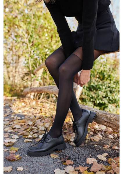 Kristel Kadın Lacivert Gercek Deri Bagcıklı Loafer Ayakkabi