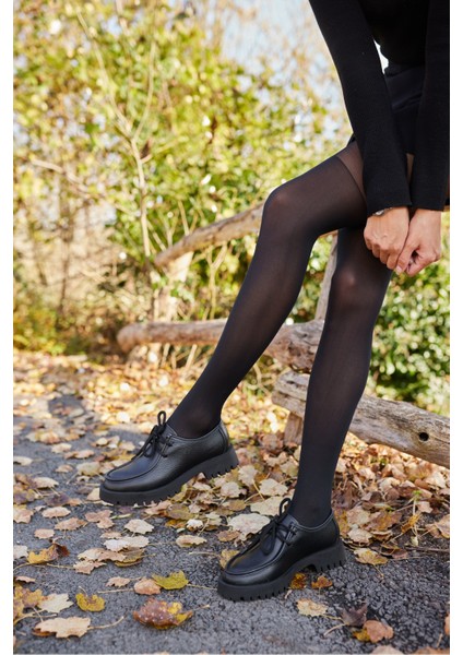 Kristel Kadın Lacivert Gercek Deri Bagcıklı Loafer Ayakkabi