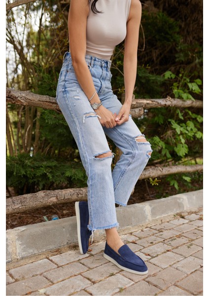 Amor Kadın Tutun Nude Gercek Suet Loafer Ayakkabı fırsatları