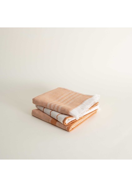 Elis 3'lü Kurulama Havlusu %100 Pamuklu Iplik Boyalı Özel Dokuma Terra-Krem 40X60 cm indirimleri