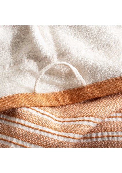 Elis 3'lü Kurulama Havlusu %100 Pamuklu Iplik Boyalı Özel Dokuma Terra-Krem 40X60 cm