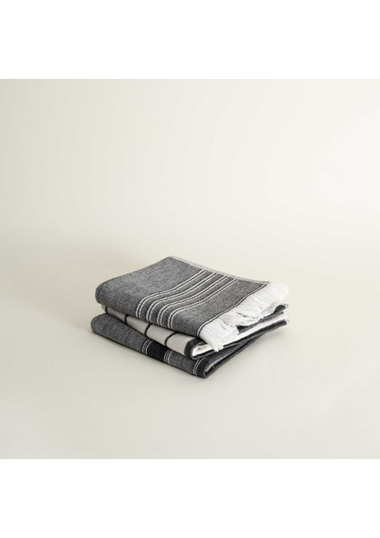 Elis 3'lü Kurulama Havlusu %100 Pamuklu Iplik Boyalı Özel Dokuma Siyah-Krem 40X60 cm indirimleri