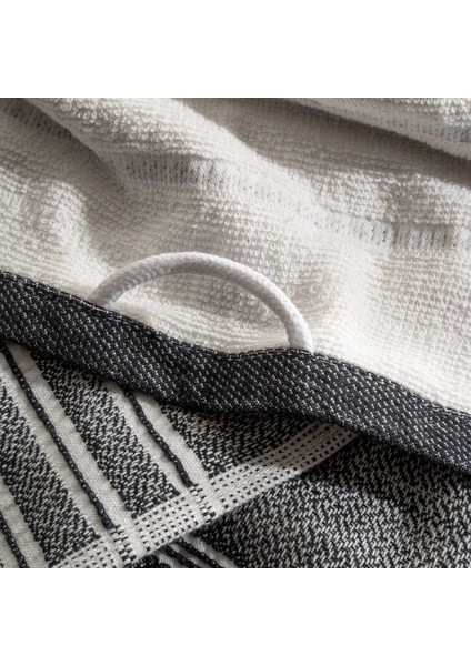 Elis 3'lü Kurulama Havlusu %100 Pamuklu Iplik Boyalı Özel Dokuma Siyah-Krem 40X60 cm