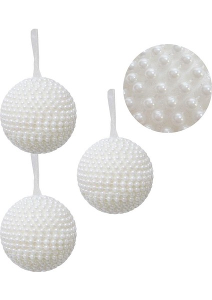 Yılbaşı Topu Inci Kaplama Çam Ağacı Süsü Beyaz 8 cm 3'lü modelleri