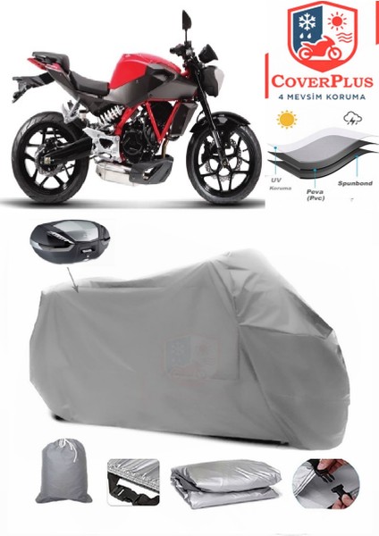 Hyosung Gd 250 N Arka Çanta Uyumlu (Gri) Motorsiket Brandası Motor Örtüsü Çadır Su Geçirmez Motosiklet Kılıfı Motor Brandası