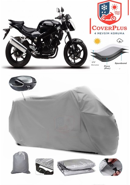 Hyosung Gt 250 Naked Arka Çanta Uyumlu (Gri) Motorsiket Brandası Motor Örtüsü Çadır Su Geçirmez Motosiklet Kılıfı Motor Brandası