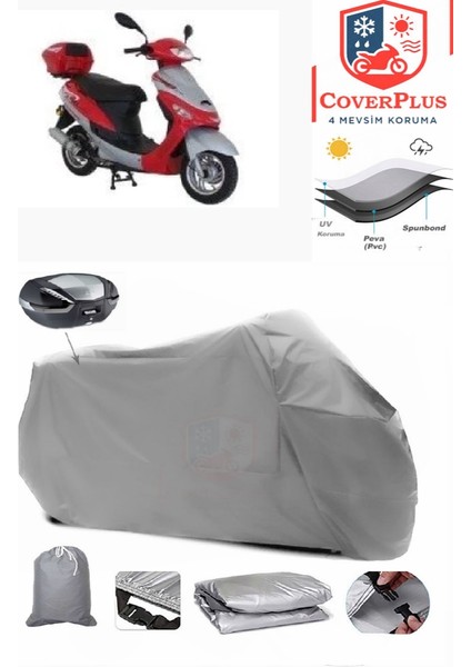 Mondial 50 Tt Arka Çanta Uyumlu (Gri) Motorsiket Brandası Motor Örtüsü Çadır Su Geçirmez Motosiklet Kılıfı Motor Brandası