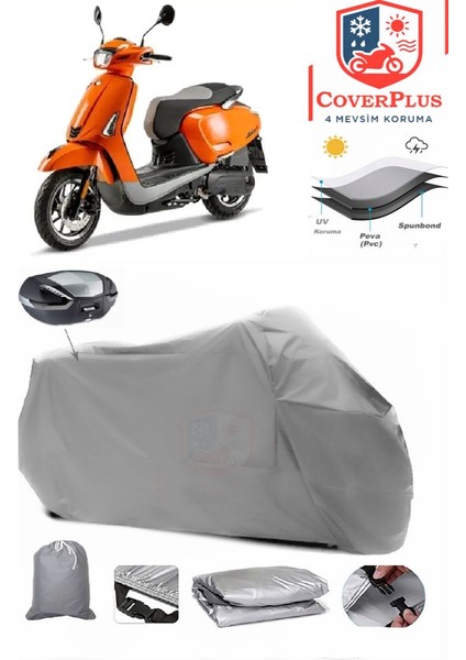 Kymco Like 50 Arka Çanta Uyumlu (Gri) Motorsiket Brandası Motor Örtüsü Çadır Su Geçirmez Motosiklet Kılıfı Motor Brandası