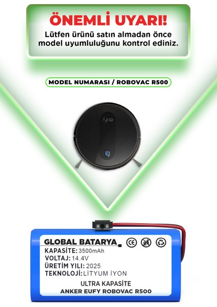 Anker Eufy Robovac R500 Uyumlu Akıllı Robot Süpürge Bataryası 14.4V 3500MAH Li-Ion Pil (Ultra Kapasite) indirimleri