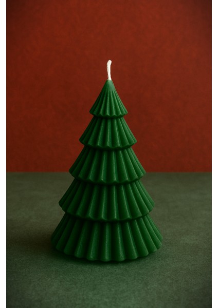 Noel Ağacı Şeklinde Dekoratif Mum - Yeşil - Kırmızı - Beyaz | El Yapımı