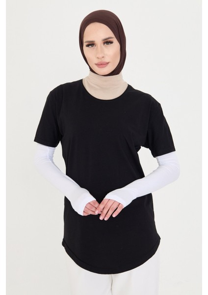 Beyaz Tesettür Parmak Geçmeli Kolluk Viskon Düz 1024_42