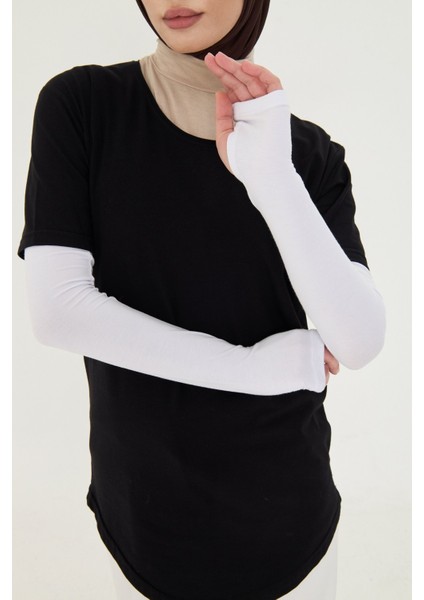 Beyaz Tesettür Parmak Geçmeli Kolluk Viskon Düz 1024_42 indirimleri