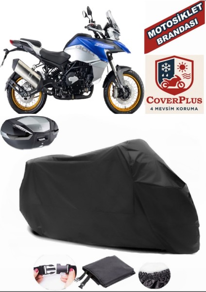 Qj SRT800 x Siyah Arka Çanta Uyumlu Motorsiket Brandası Motor Örtüsü Çadır Su Geçirmez Motosiklet Kılıfı Motor Brandası