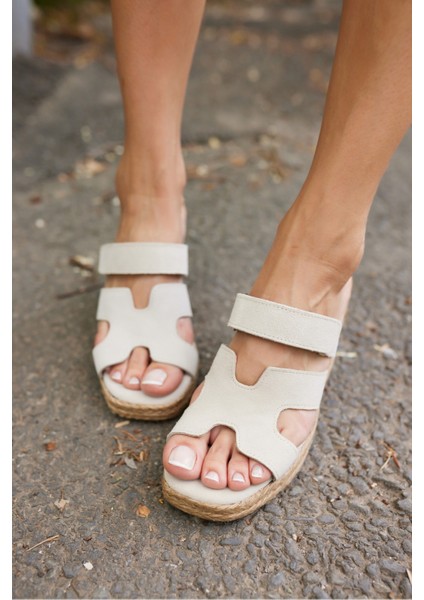 Hawai Kadın Kahve Gercek Deri Süet Espadril Terlık