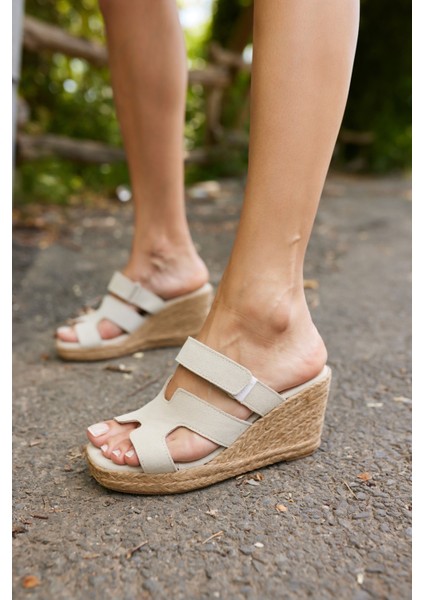 Hawai Kadın Kahve Gercek Deri Süet Espadril Terlık