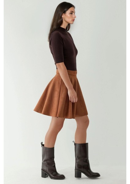 Kadın Fermuarlı Yüksek Bel Suni Süet Mini Etek Deve Kahvesi fırsatları