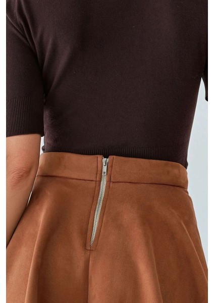 Kadın Fermuarlı Yüksek Bel Suni Süet Mini Etek Deve Kahvesi indirimleri