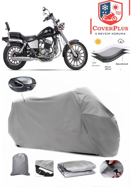 Regal Raptor Classic 125 Arka Çanta Uyumlu (Gri) Motorsiket Brandası Motor Örtüsü Çadır Su Geçirmez Motosiklet Kılıfı Motor Brandası