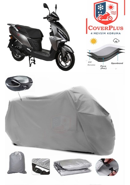 Rmg Moto Gusto Prego 125 Arka Çanta Uyumlu (Gri) Motorsiket Brandası Motor Örtüsü Çadır Su Geçirmez Motosiklet Kılıfı Motor Brandası