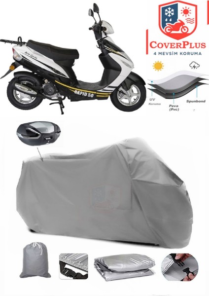 Rmg Moto Gusto Rapid 50 Arka Çanta Uyumlu (Gri) Motorsiket Brandası Motor Örtüsü Çadır Su Geçirmez Motosiklet Kılıfı Motor Brandası