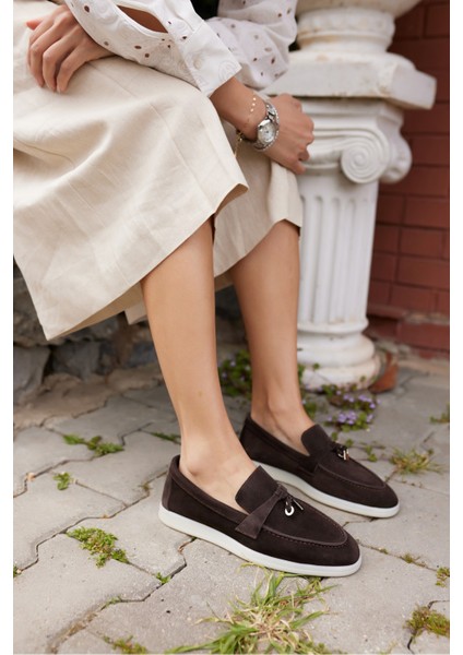 Casado Kadın Bej Gercek Suet Loafer Ayakkabi
