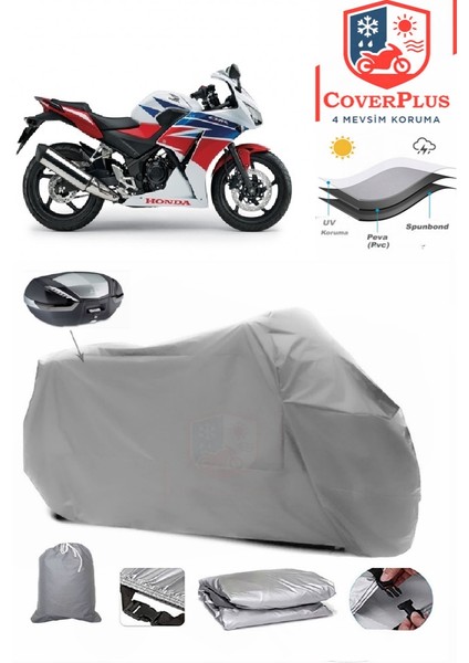 Honda Cbr 250 R Arka Çanta Uyumlu (Gri) Motorsiket Brandası Motor Örtüsü Çadır Su Geçirmez Motosiklet Kılıfı Motor Brandası