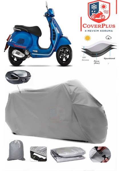Vespa Gt 200 Arka Çanta Uyumlu (Gri) Motorsiket Brandası Motor Örtüsü Çadır Su Geçirmez Motosiklet Kılıfı Motor Brandası