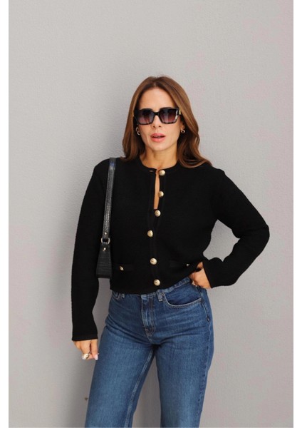 Siyah Gold Düğme Detay Hırka fırsatları