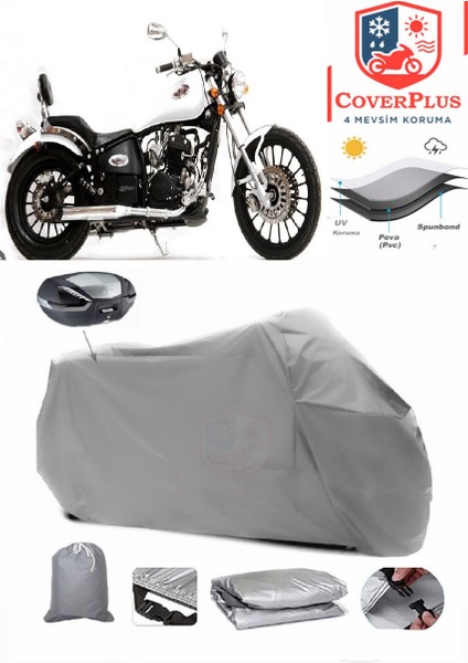 Asya Ghost 350 Arka Çanta Uyumlu (Gri) Motorsiket Brandası Motor Örtüsü Çadır Su Geçirmez Motosiklet Kılıfı Motor Brandası