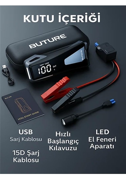 Beta05 4000A Akü Takviye Cihazı + Jump Starter + 23800mAh Power Bank + LED Işık - 10 Koruma, Force Start modelleri