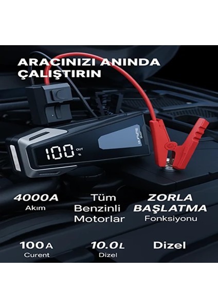 Beta05 4000A Akü Takviye Cihazı + Jump Starter + 23800mAh Power Bank + LED Işık - 10 Koruma, Force Start fırsatları