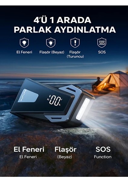 Beta05 4000A Akü Takviye Cihazı + Jump Starter + 23800mAh Power Bank + LED Işık - 10 Koruma, Force Start