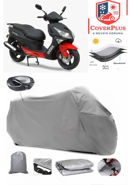 Asya As 150 T Arka Çanta Uyumlu (Gri) Motorsiket Brandası Motor Örtüsü Çadır Su Geçirmez Motosiklet Kılıfı Motor Brandası