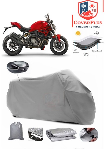 Ducati Monster 1200 R Arka Çanta Uyumlu (Gri) Motorsiket Brandası Motor Örtüsü Çadır Su Geçirmez Motosiklet Kılıfı Motor Brandası