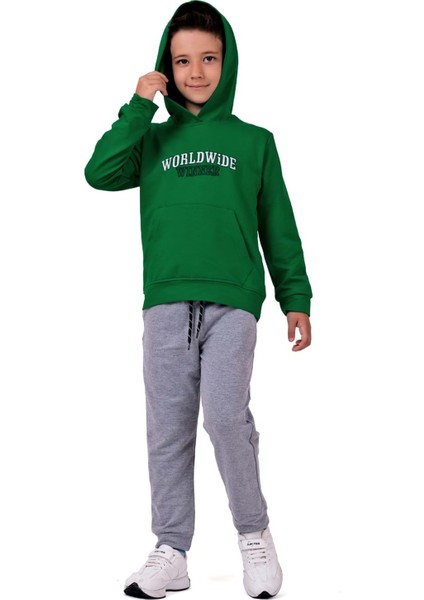 Erkek Çocuk Worldwide Winner Nakışlı Kanguru Cepli Kapüşonlu Eşofman Takımı fırsatları