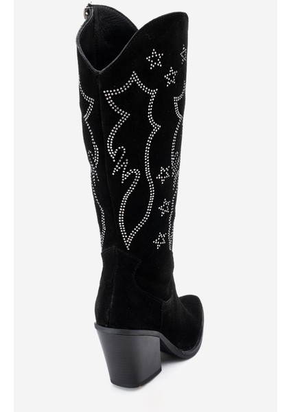 Kadın Yüksek Topuk Sivri Burun Çizme Gerçek Süet Deri Zy 1609 Siyah fırsatları