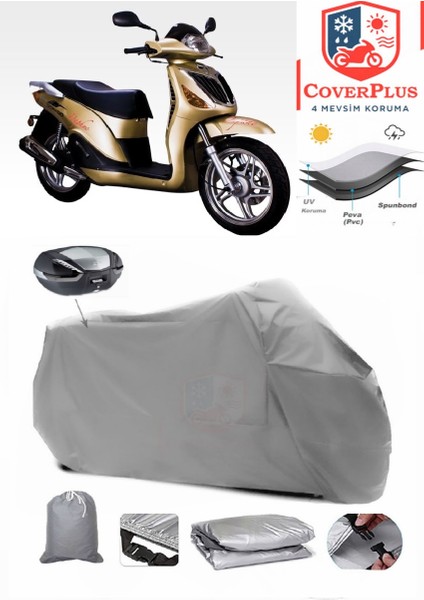 Dorado Sandor 250 Arka Çanta Uyumlu (Gri) Motorsiket Brandası Motor Örtüsü Çadır Su Geçirmez Motosiklet Kılıfı Motor Brandası