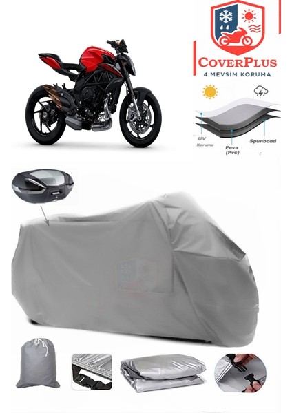 Mv Agusta Brutale 800 Arka Çanta Uyumlu (Gri) Motorsiket Brandası Motor Örtüsü Çadır Su Geçirmez Motosiklet Kılıfı Motor Brandası