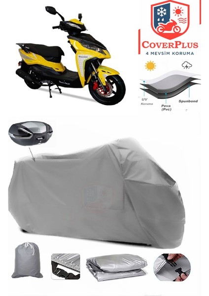 Motolux Rossi 50 Arka Çanta Uyumlu (Gri) Motorsiket Brandası Motor Örtüsü Çadır Su Geçirmez Motosiklet Kılıfı Motor Brandası