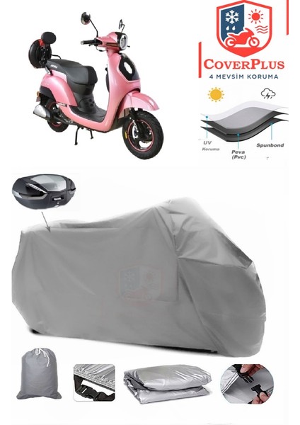 Arora Ar 50-8 Espresso Arka Çanta Uyumlu (Gri) Motorsiket Brandası Motor Örtüsü Çadır Su Geçirmez Motosiklet Kılıfı Motor Brandası